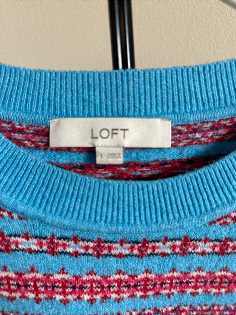 LOFT Blue and Pink Striped Crewneck Sweater - Picture 4 of 8